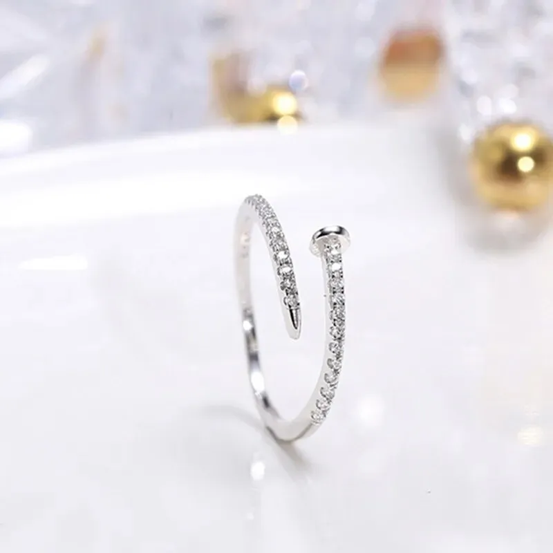 Delicate Micro-Inlaid Zircon Nail Shaped Rings