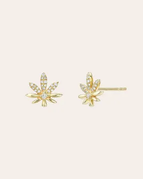 Diamond Marijuana Leaf Stud Earring
