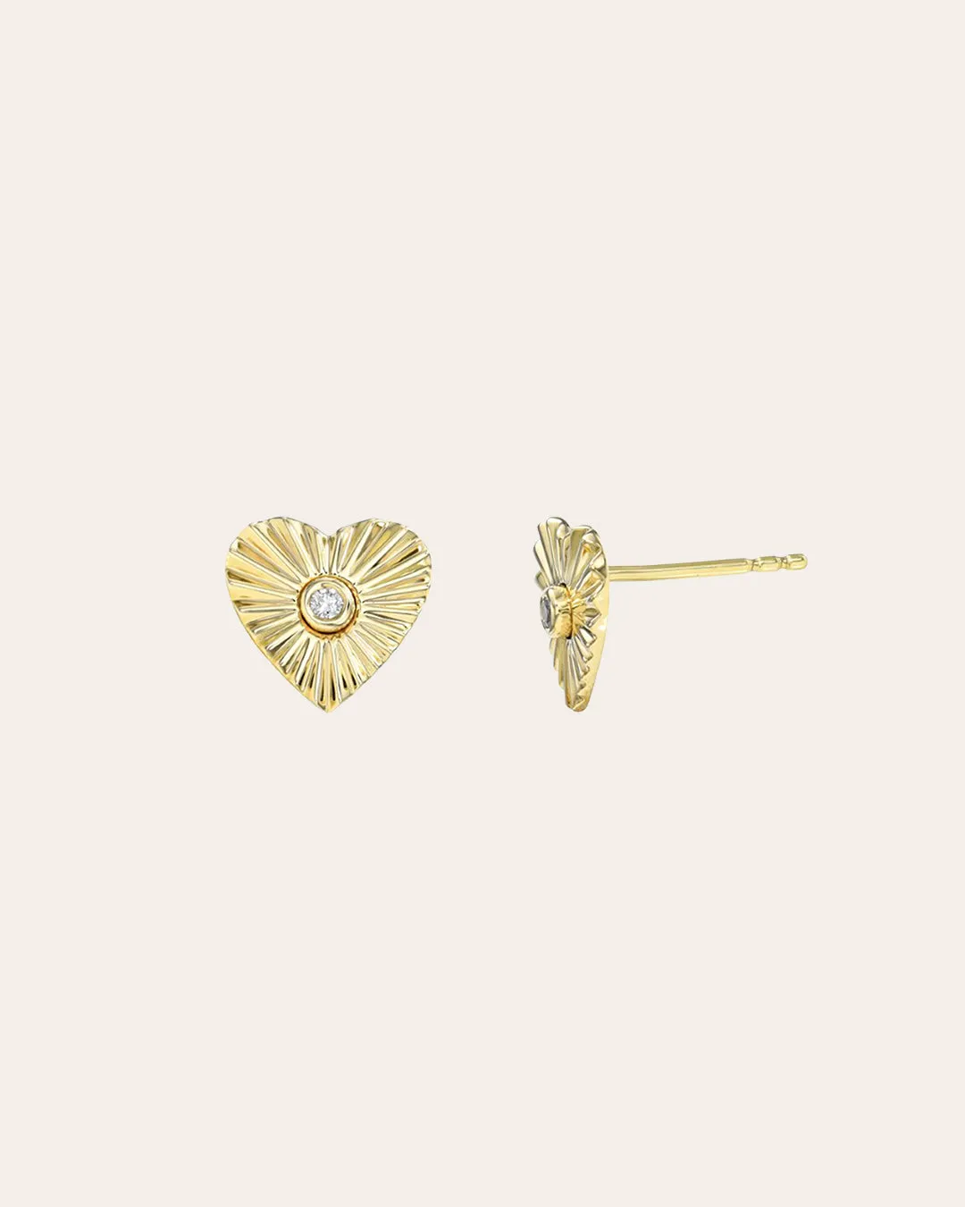 Diamond Pleated Heart Stud Earrings