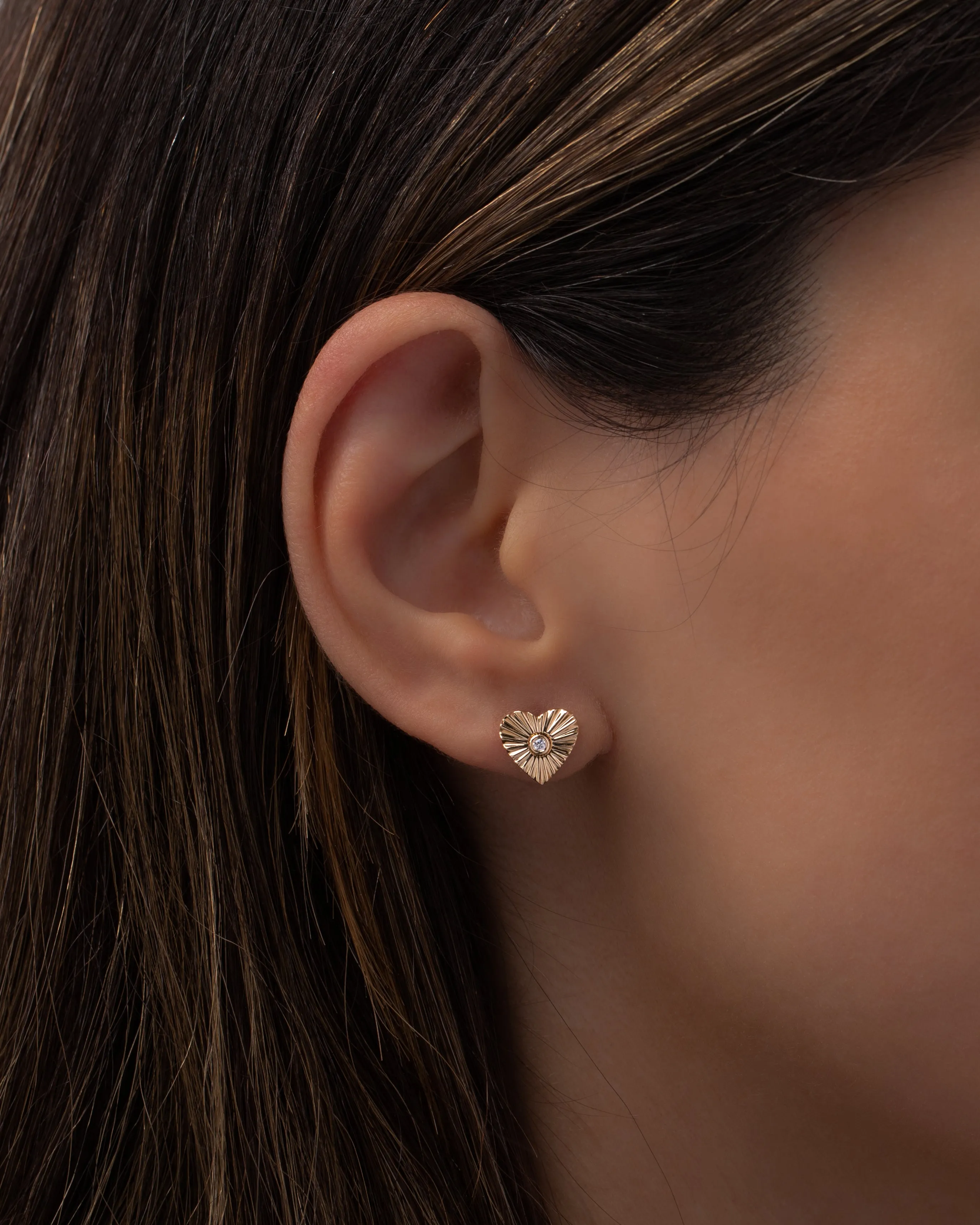 Diamond Pleated Heart Stud Earrings