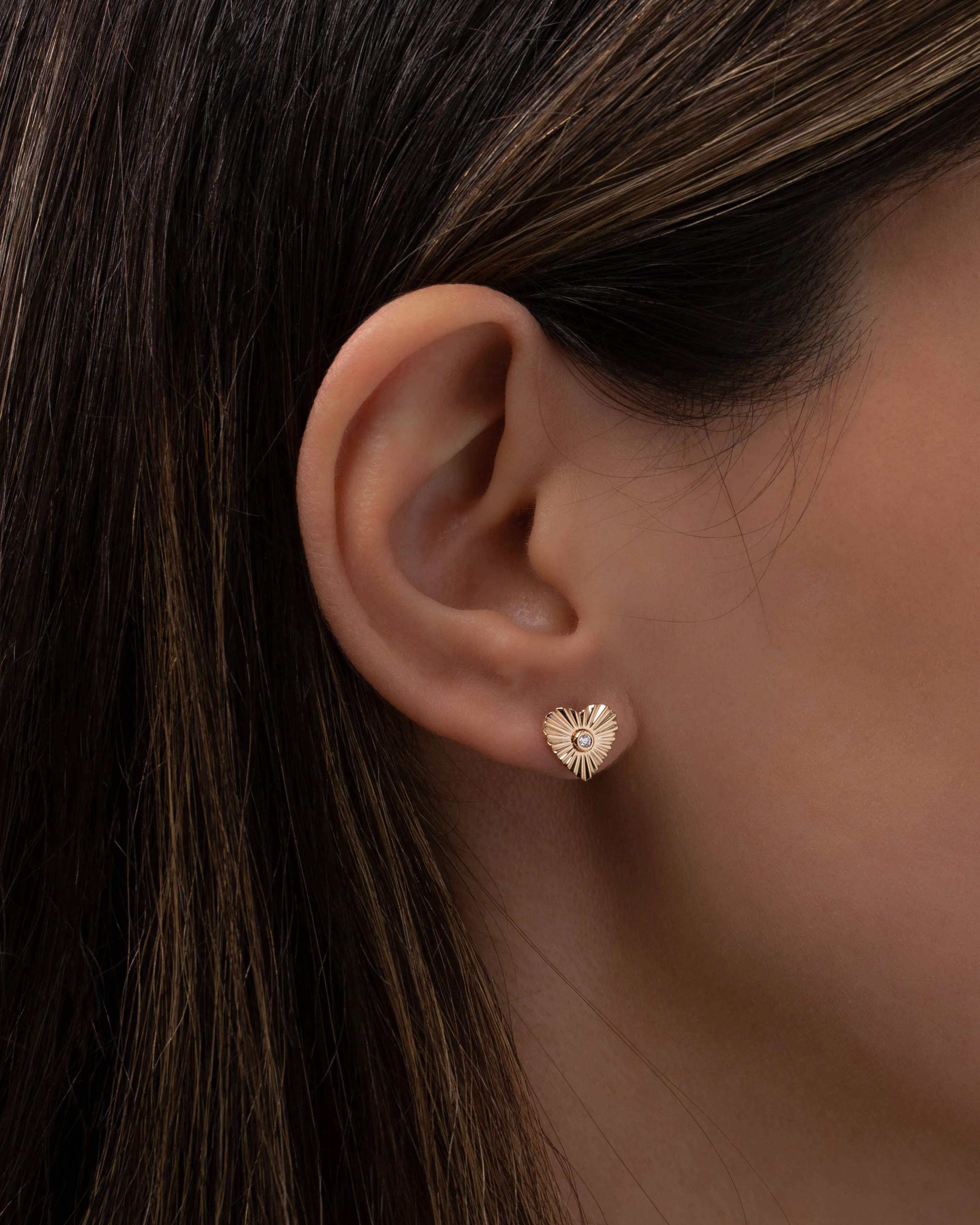 Diamond Pleated Heart Stud Earrings