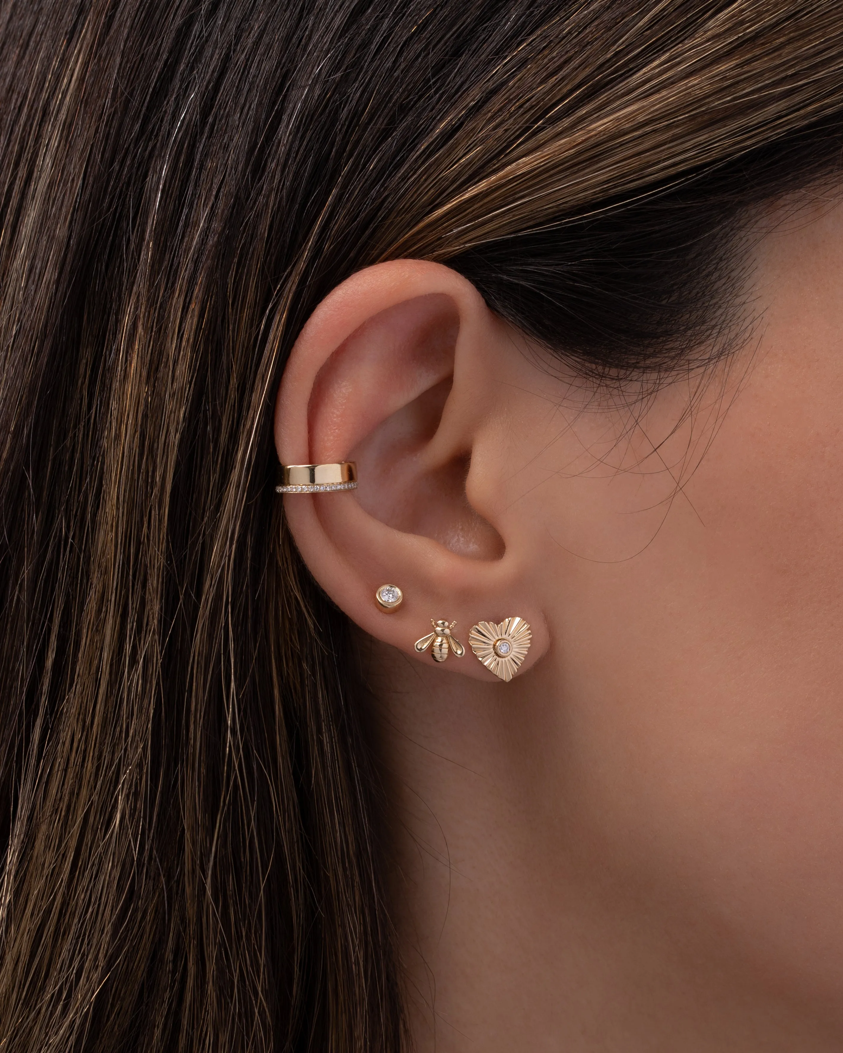 Diamond Pleated Heart Stud Earrings