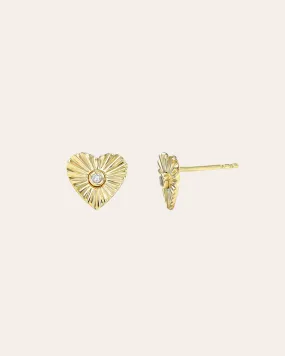 Diamond Pleated Heart Stud Earrings