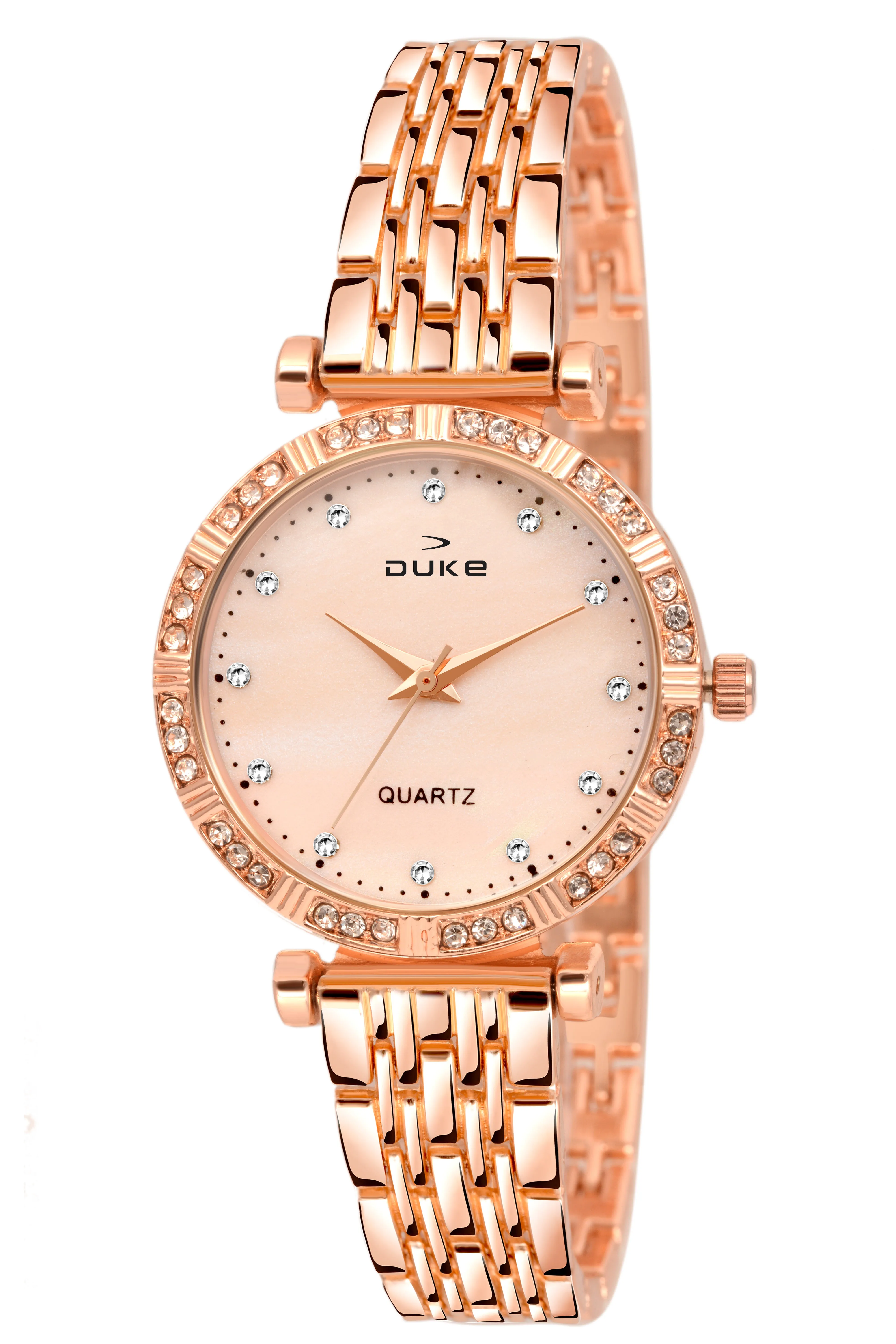 Duke Formal Analogue Rose Gold Wrist Watch with Studded dial Bracelet Chain for Women (DK7007RW02C)