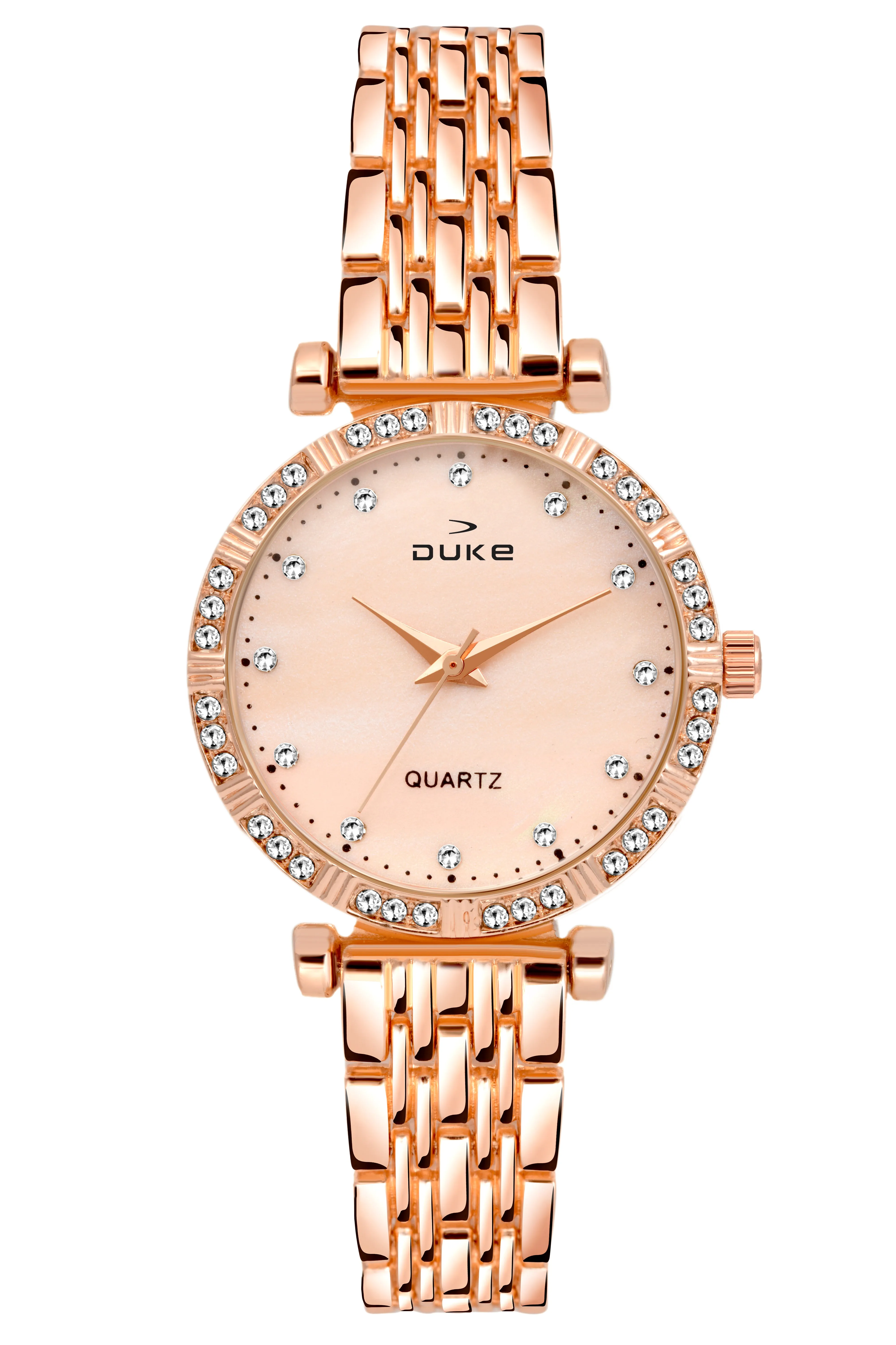 Duke Formal Analogue Rose Gold Wrist Watch with Studded dial Bracelet Chain for Women (DK7007RW02C)