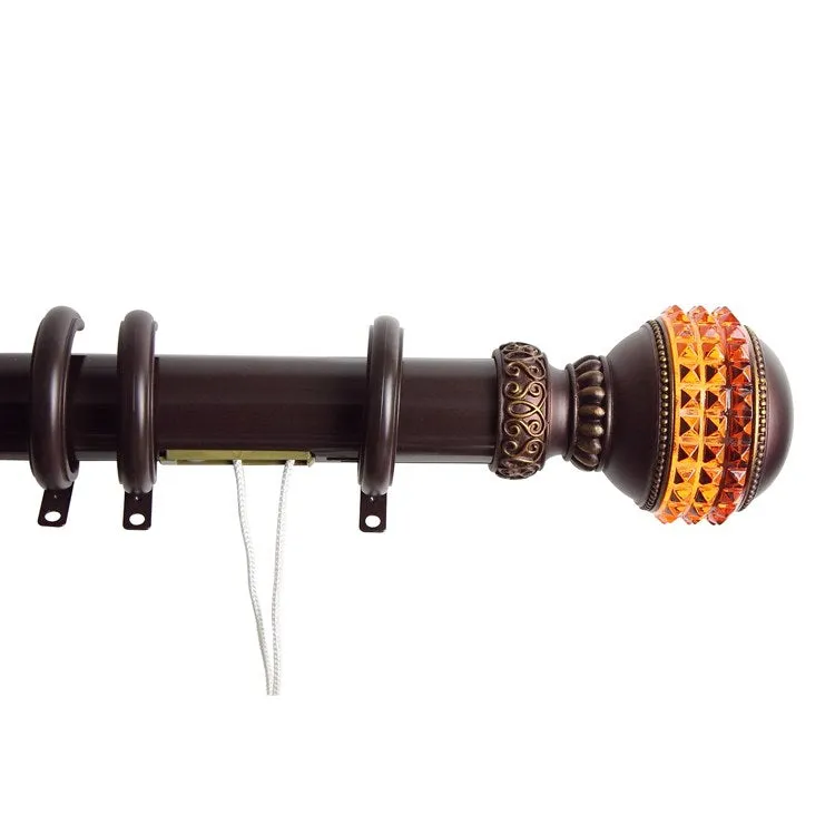 Emma Decorative Traverse Rod with Rings 84" - 156" - Cocoa