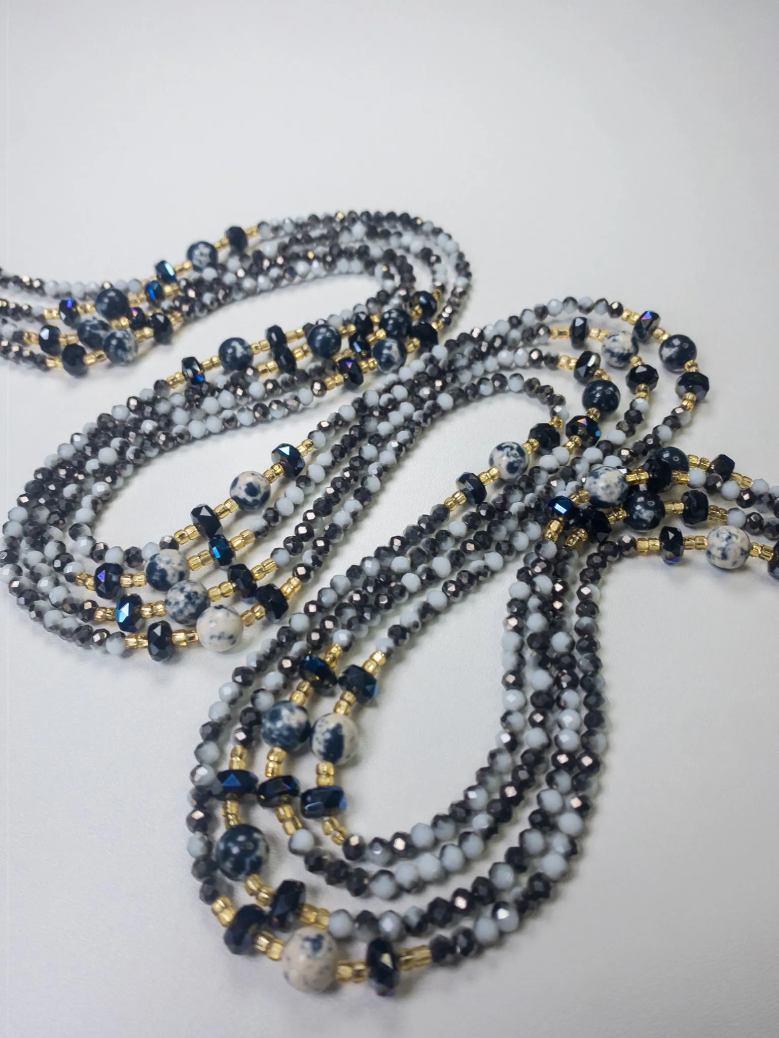 Faithful Elegance-Natural Gemstone- Luxury Crystal Waistbeads - Black & White