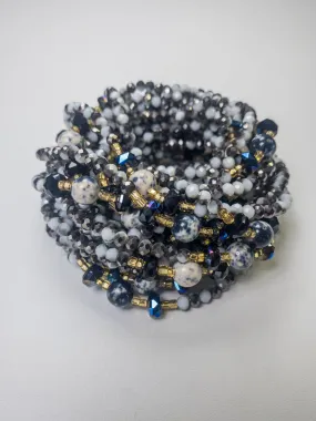 Faithful Elegance-Natural Gemstone- Luxury Crystal Waistbeads - Black & White