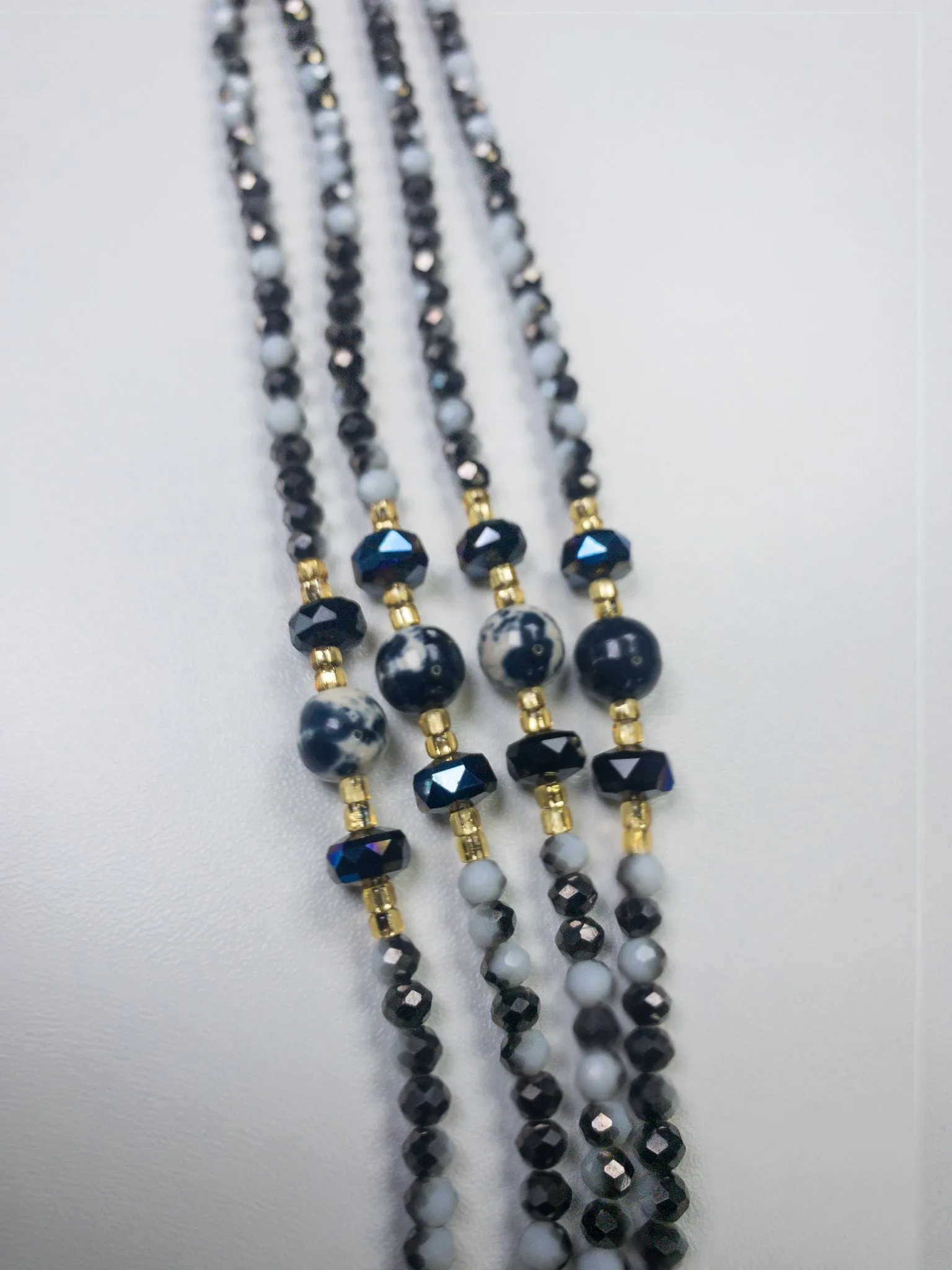 Faithful Elegance-Natural Gemstone- Luxury Crystal Waistbeads - Black & White