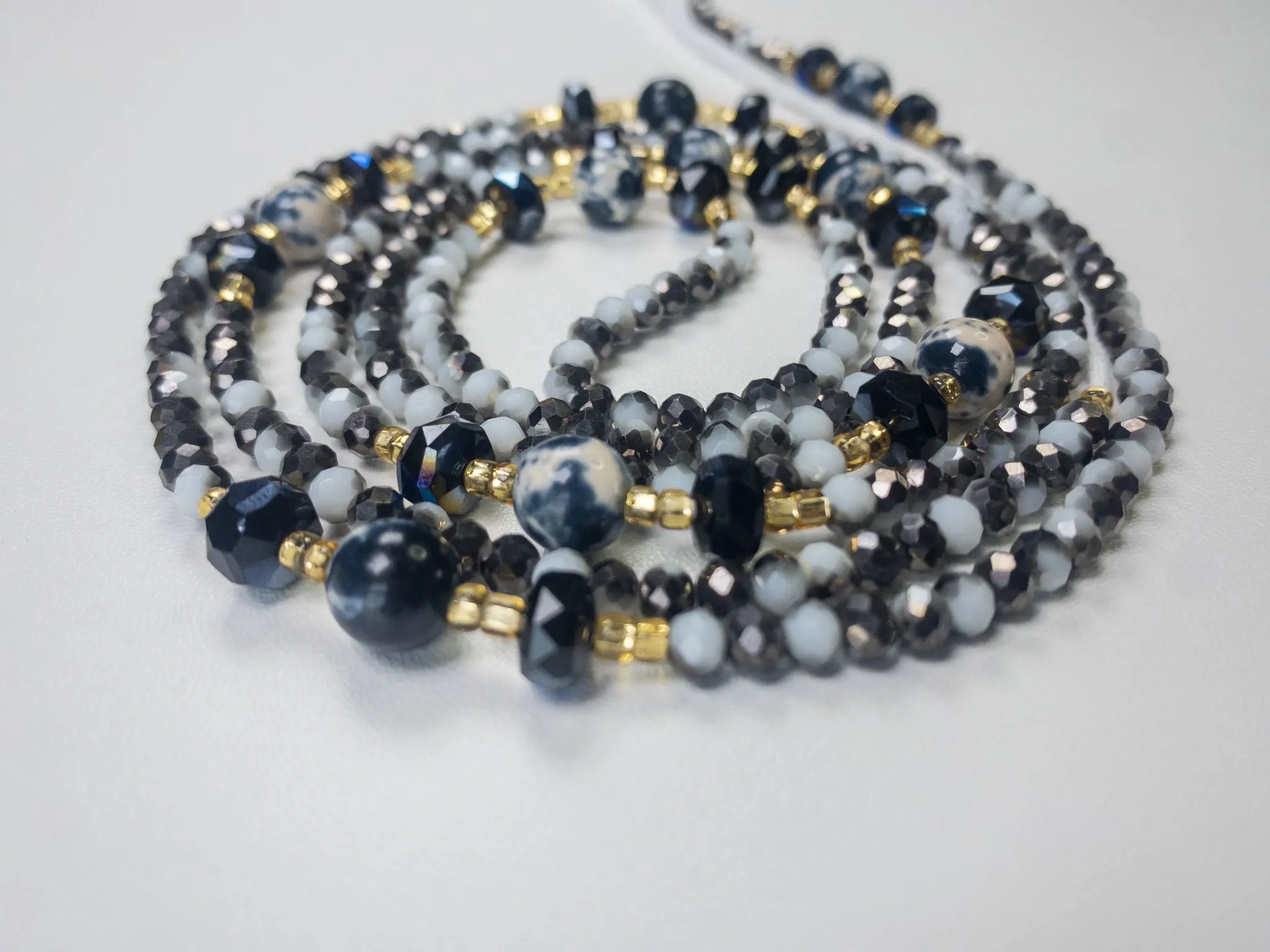 Faithful Elegance-Natural Gemstone- Luxury Crystal Waistbeads - Black & White