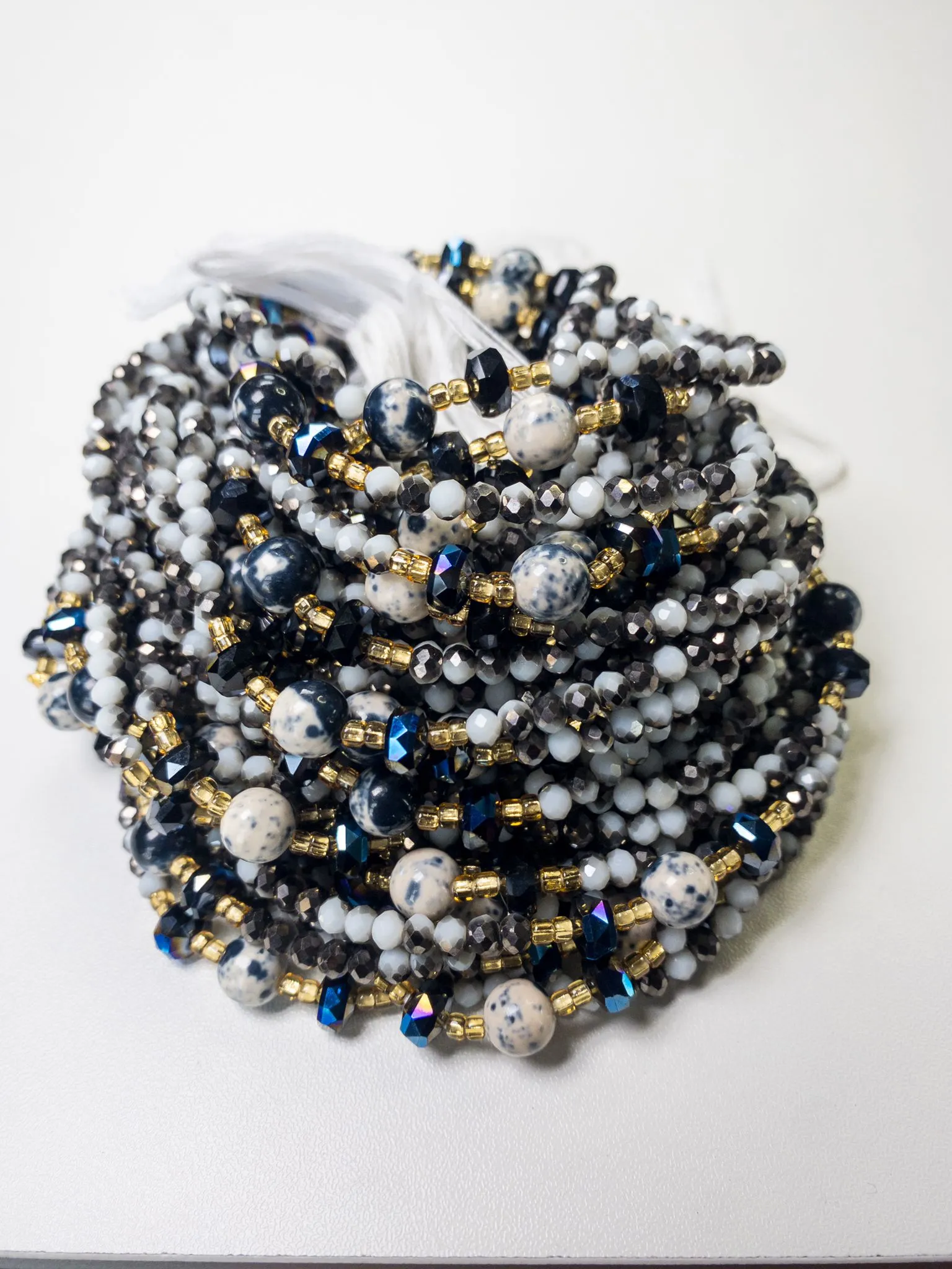 Faithful Elegance-Natural Gemstone- Luxury Crystal Waistbeads - Black & White
