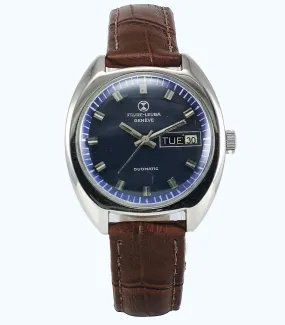 Favre Leuba Geneve Duomatic-909 Charcoal Navy Blue Dial 17 Jewels Men's Watch