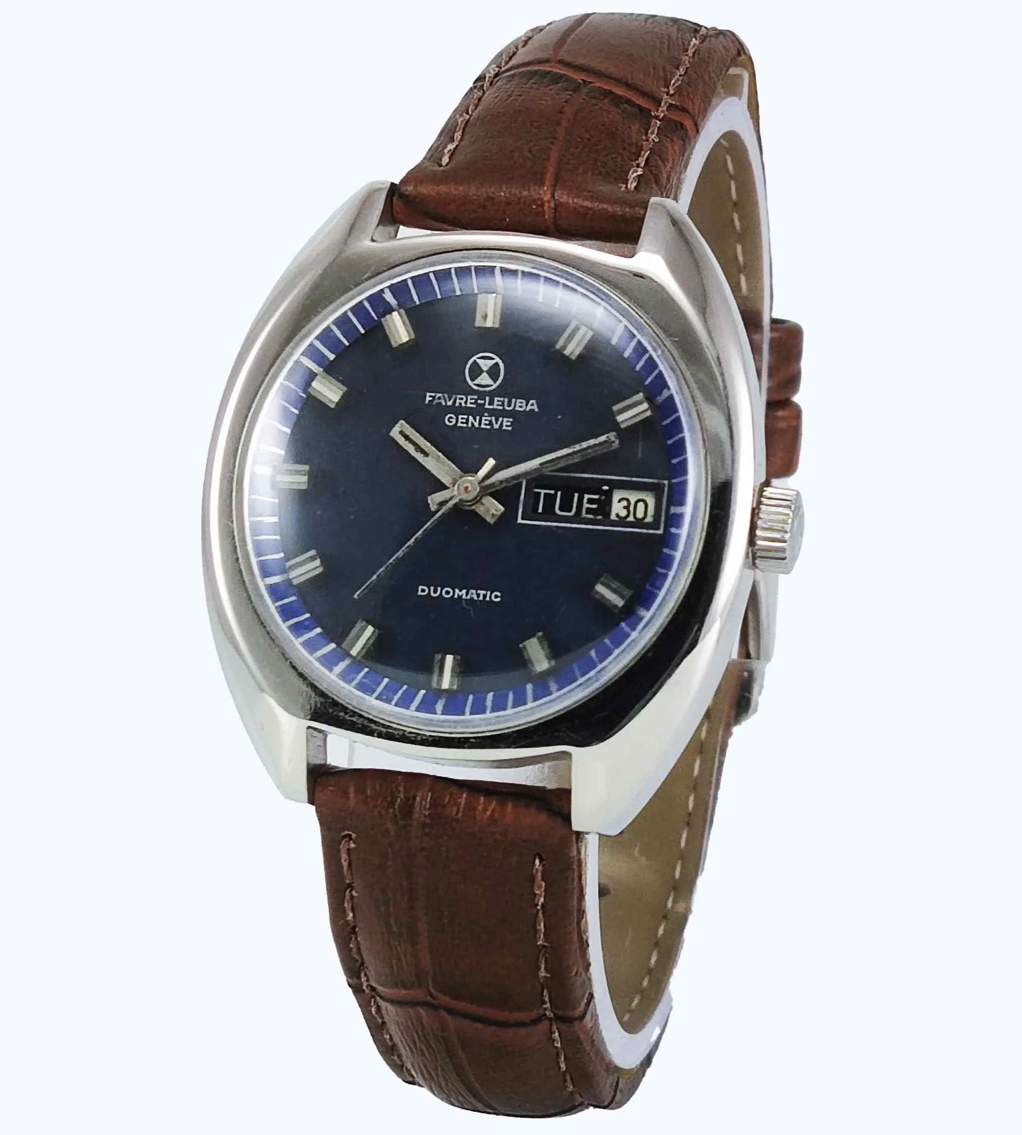 Favre Leuba Geneve Duomatic-909 Charcoal Navy Blue Dial 17 Jewels Men's Watch
