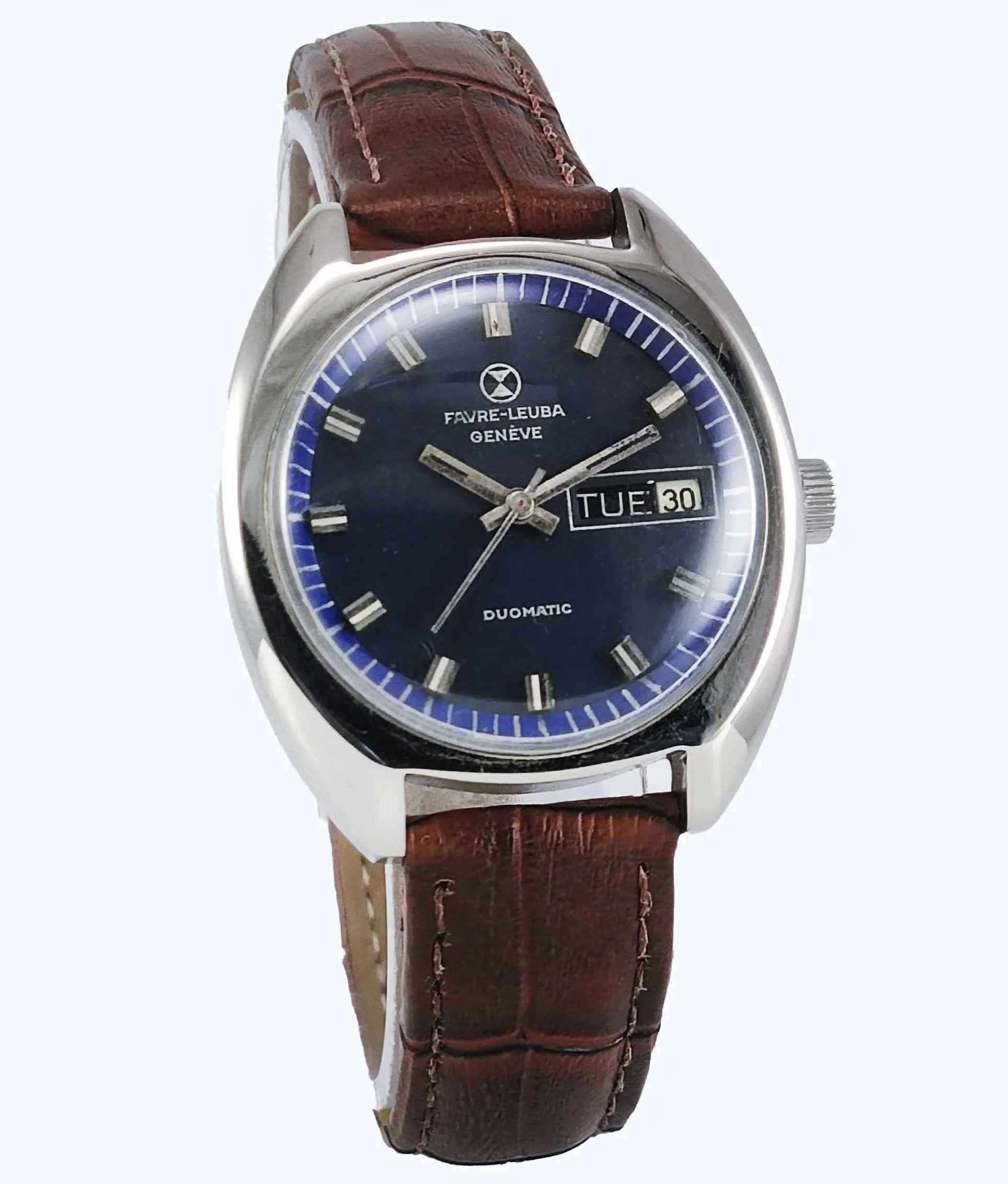 Favre Leuba Geneve Duomatic-909 Charcoal Navy Blue Dial 17 Jewels Men's Watch