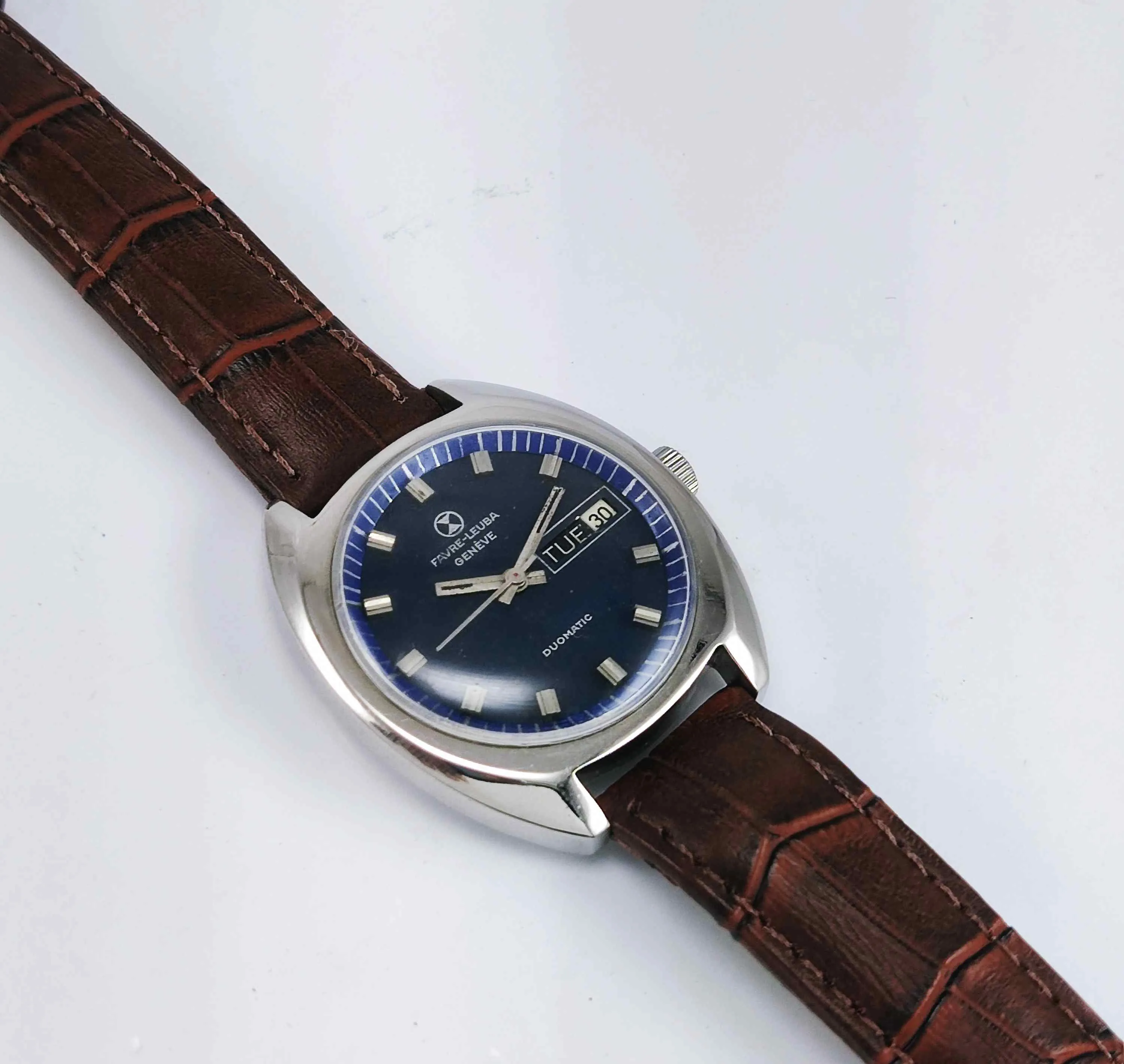 Favre Leuba Geneve Duomatic-909 Charcoal Navy Blue Dial 17 Jewels Men's Watch
