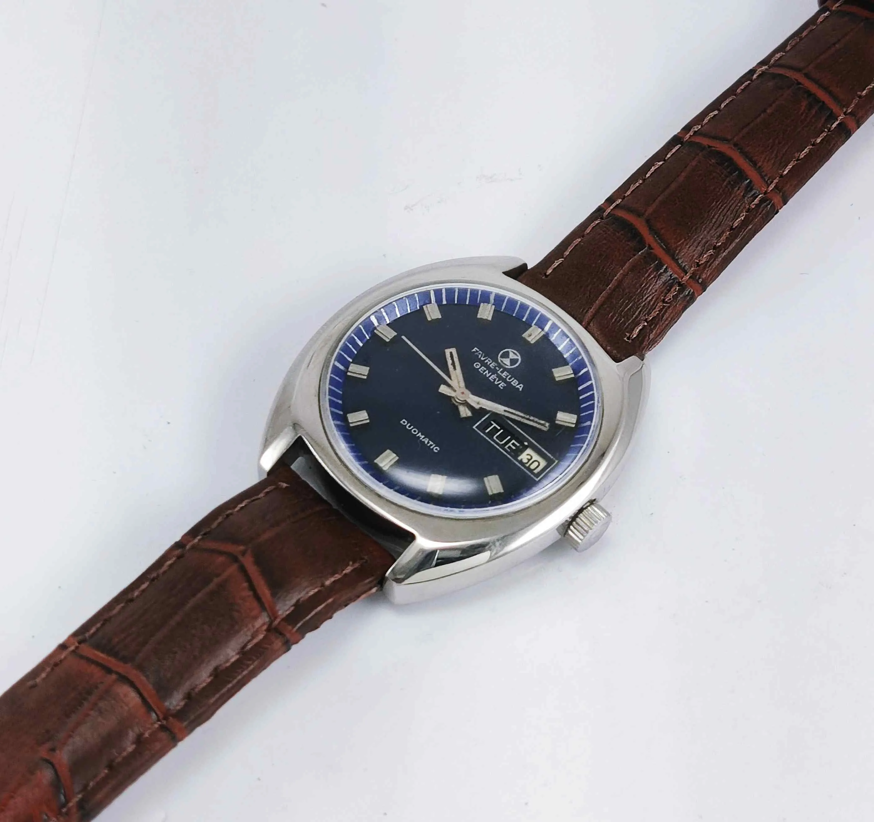 Favre Leuba Geneve Duomatic-909 Charcoal Navy Blue Dial 17 Jewels Men's Watch
