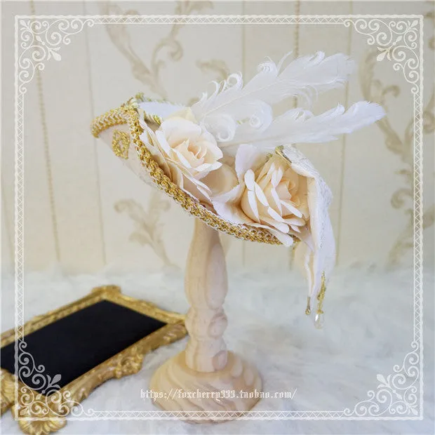 Fox Cherry-Lolita  Palace Retro Gorgeous Feather Top Hat