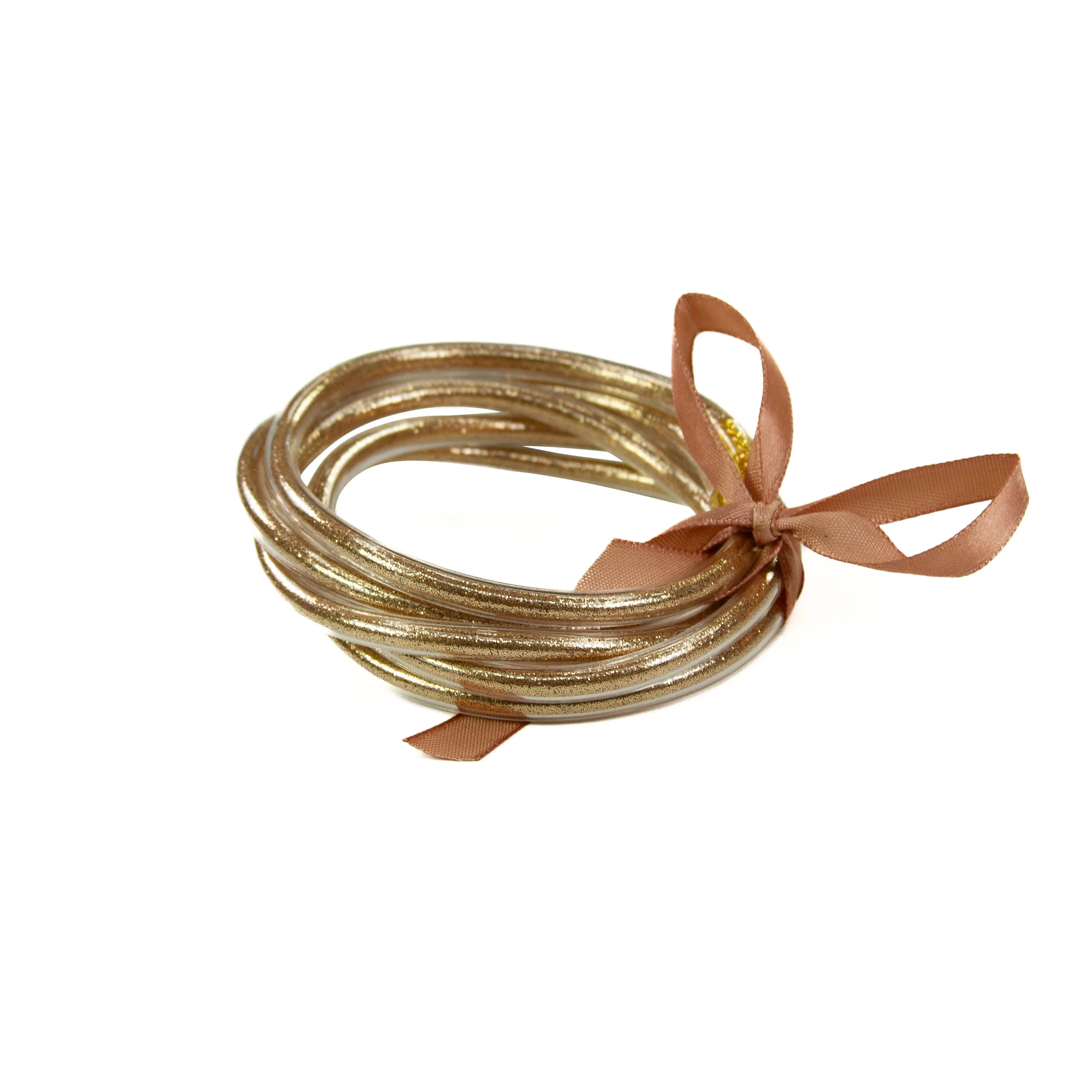 Glitter Jelly Bangle Set of 5 Bracelet 25 Colors: Gold