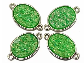 Green Oval Glitter Metal Charms