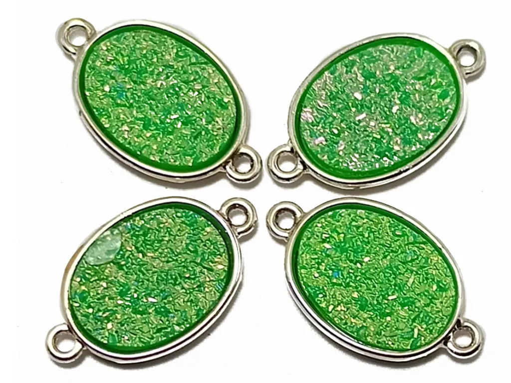 Green Oval Glitter Metal Charms