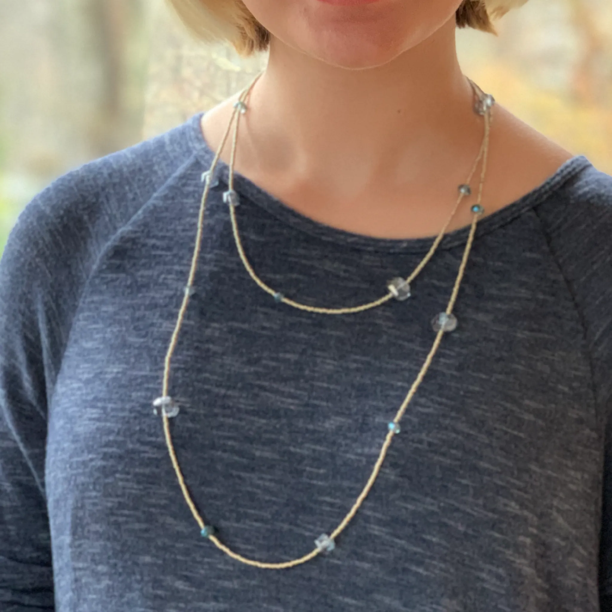 Henrietta Necklace with Blue Crystal on Silver