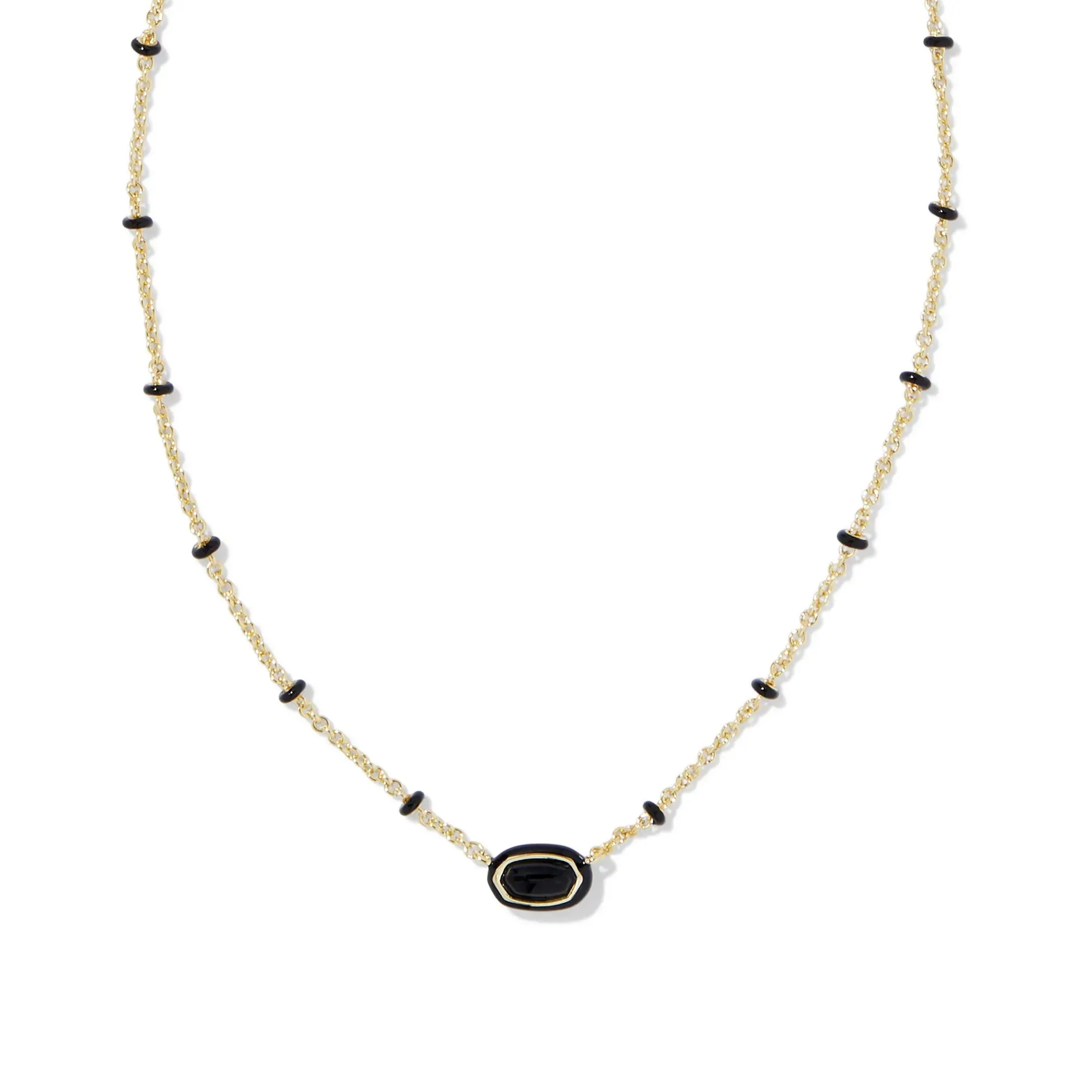 Kendra Scott Mini Elisa Enamel Frame Short Pendant Necklace in Black Agate