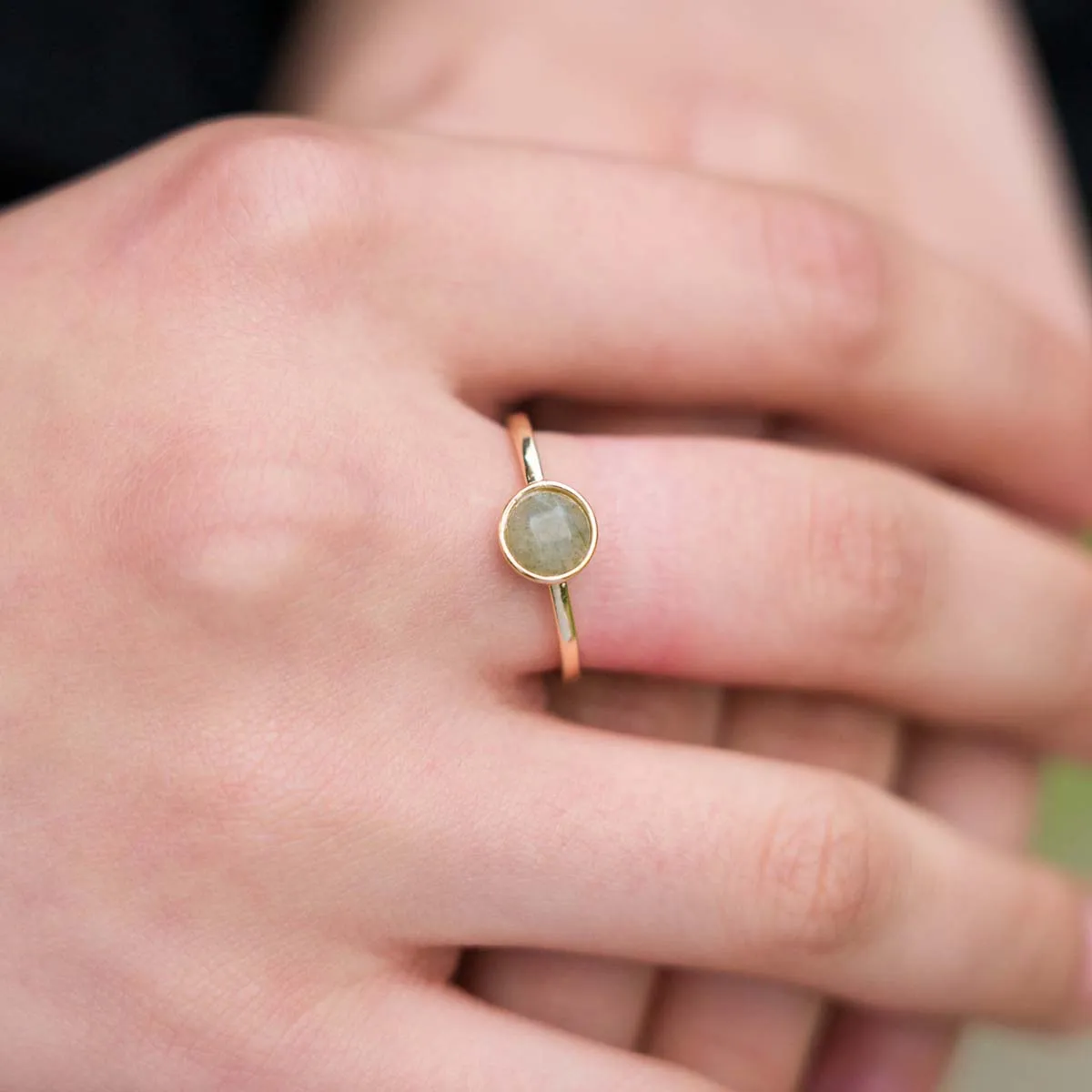 Labradorite Gem Stone Ring Size 18 In Gold-Tone