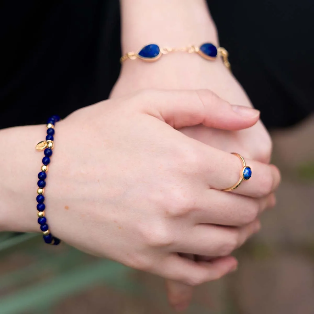 Lapis Gem Stone Ring Size 18 In Gold-Tone