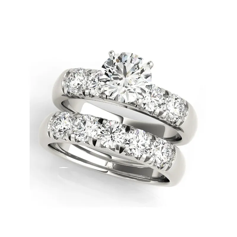 LESF 925 Silver Rings Set Round 1 Carat D Color All Moissanite Diamond Wedding Rings for Women
