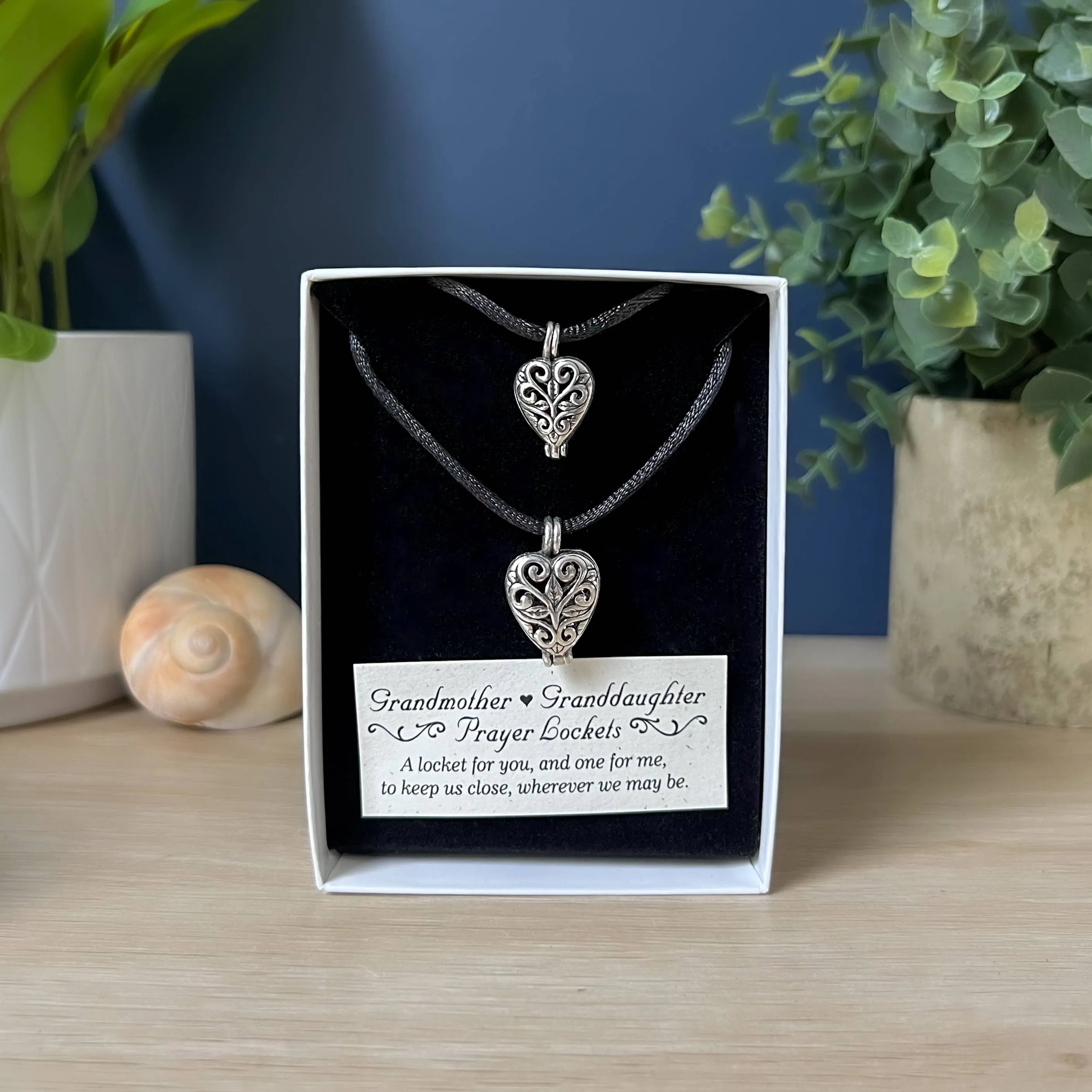 Matching Heart-Shaped Prayer Locket Necklace Sets | Friendship, Grandmother-Granddaughter, Sister, Mother-Daughter