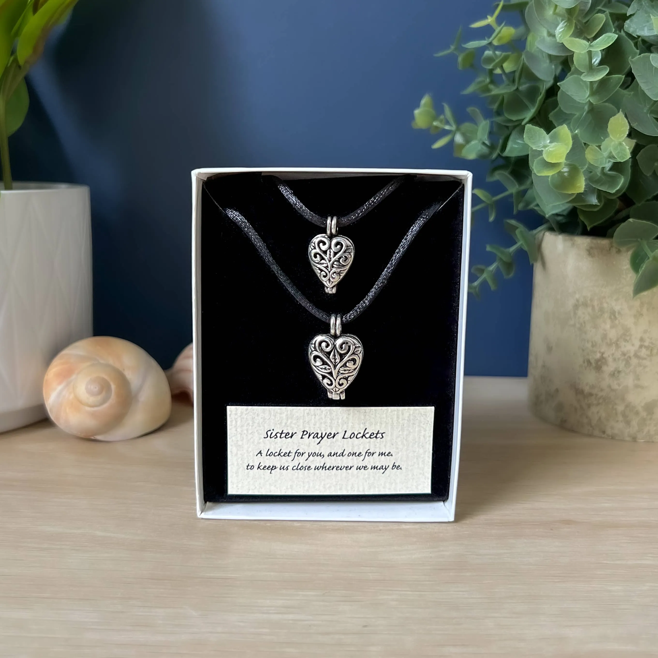 Matching Heart-Shaped Prayer Locket Necklace Sets | Friendship, Grandmother-Granddaughter, Sister, Mother-Daughter