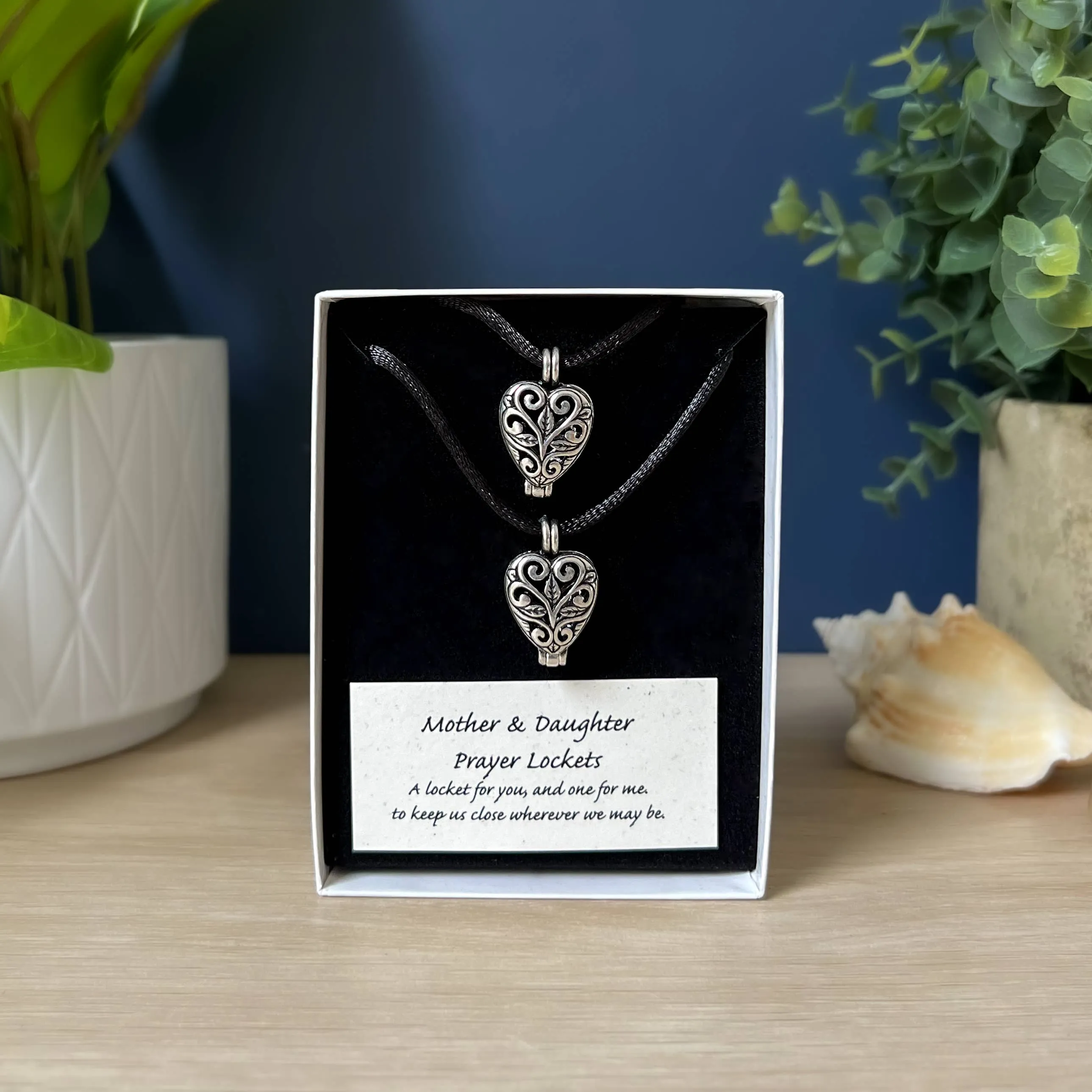 Matching Heart-Shaped Prayer Locket Necklace Sets | Friendship, Grandmother-Granddaughter, Sister, Mother-Daughter