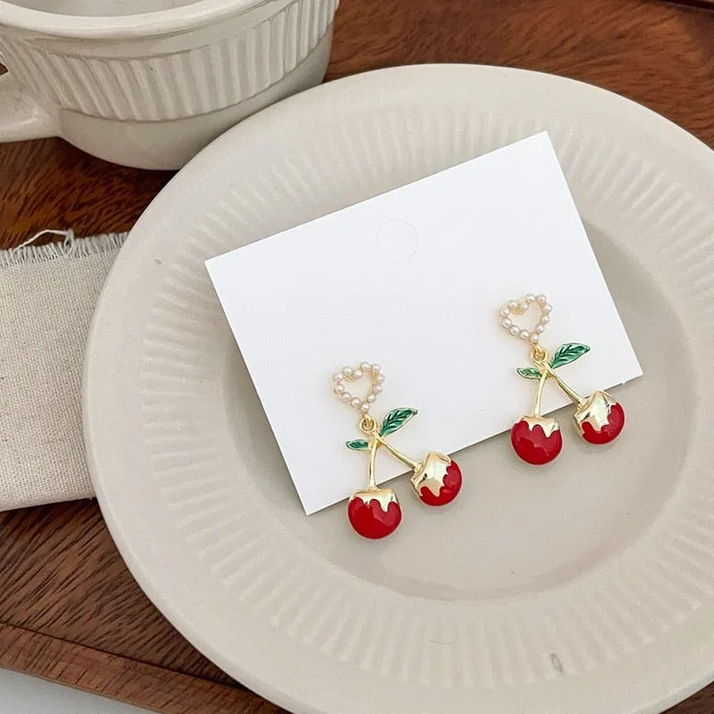 MAYTRENDS  - Sweet Cherry Heart Earrings