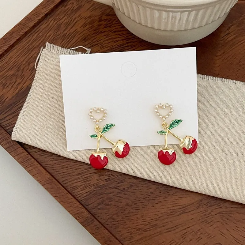 MAYTRENDS  - Sweet Cherry Heart Earrings