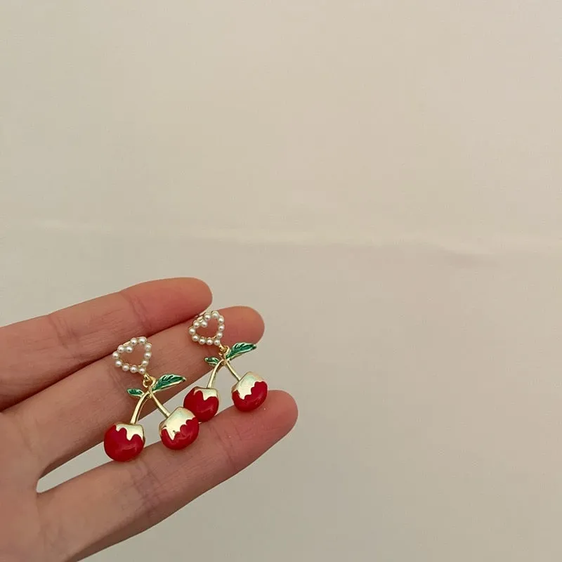 MAYTRENDS  - Sweet Cherry Heart Earrings