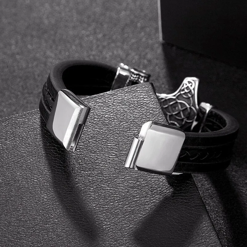 Men Stainless Steel Viking Bracelet Wolf Vintage Jewelry Retro Punk Rock Style Motorcycle Accessories