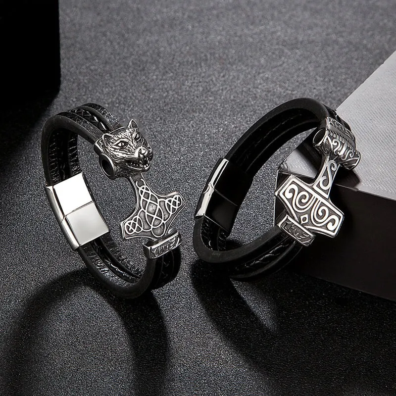 Men Stainless Steel Viking Bracelet Wolf Vintage Jewelry Retro Punk Rock Style Motorcycle Accessories