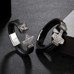 Men Stainless Steel Viking Bracelet Wolf Vintage Jewelry Retro Punk Rock Style Motorcycle Accessories