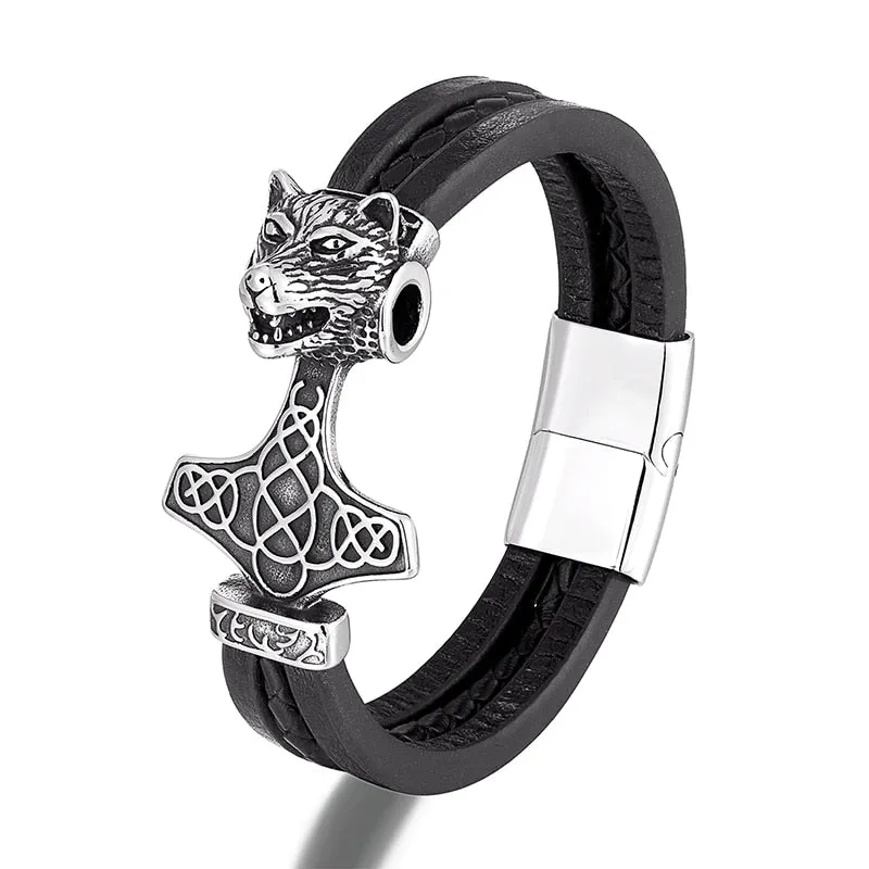 Men Stainless Steel Viking Bracelet Wolf Vintage Jewelry Retro Punk Rock Style Motorcycle Accessories