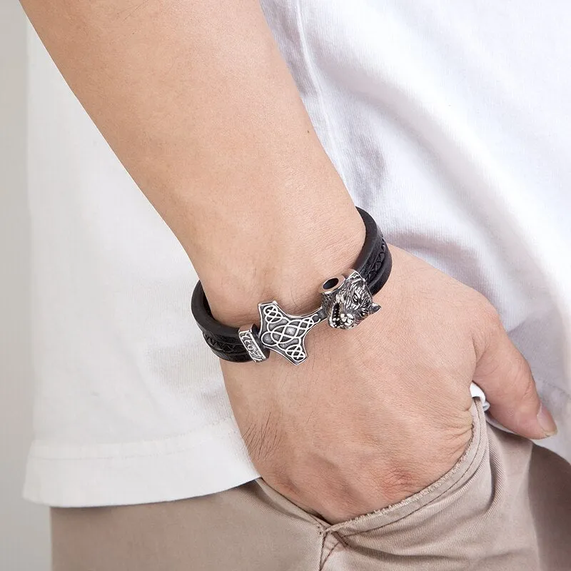 Men Stainless Steel Viking Bracelet Wolf Vintage Jewelry Retro Punk Rock Style Motorcycle Accessories