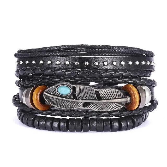 Men Vintage Multilayer Leather Braid Bracelets