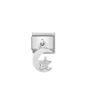 Moon & Star Glitter Pendant Link | Silver