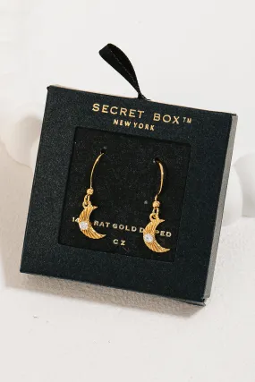 Moon with Rhinestone Hook Earrings in Gold