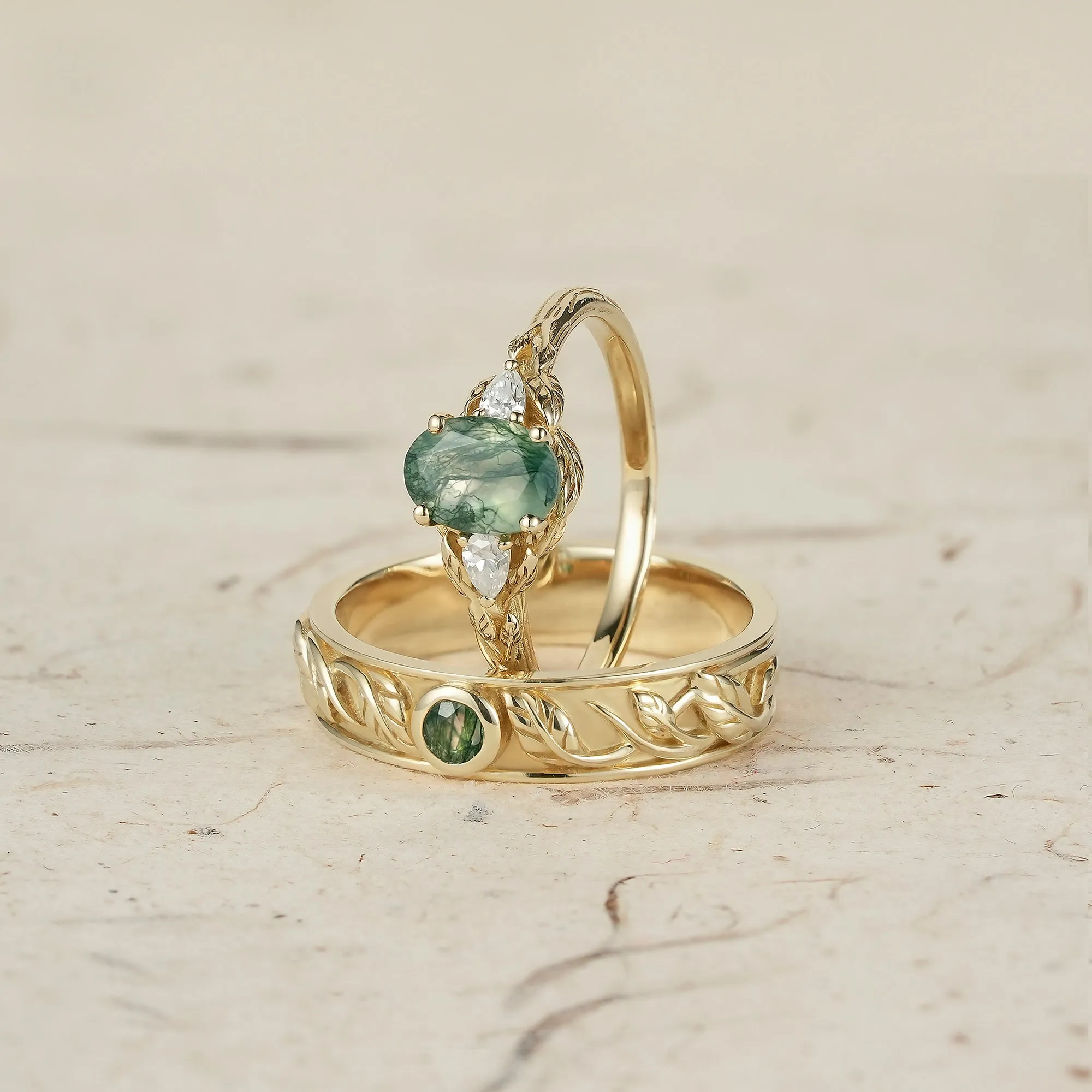 Moss Agate Couple Rings - Timeless Love