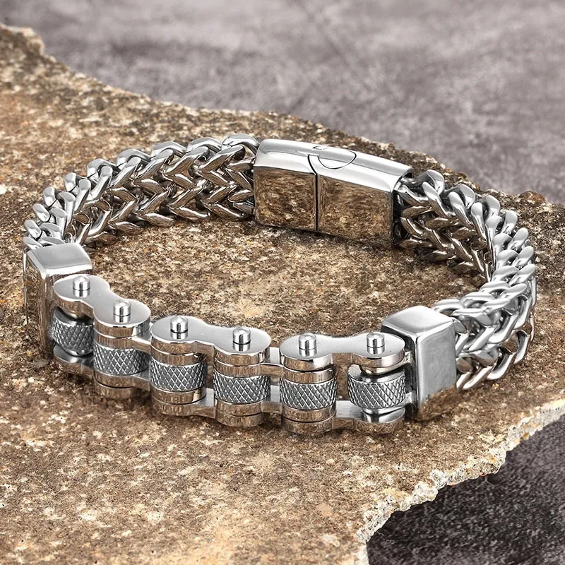 Motorcycle Men Bracelets 12MM Stainless Steel Gold Jewelry Wide Hand Chain
