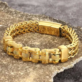 Motorcycle Men Bracelets 12MM Stainless Steel Gold Jewelry Wide Hand Chain