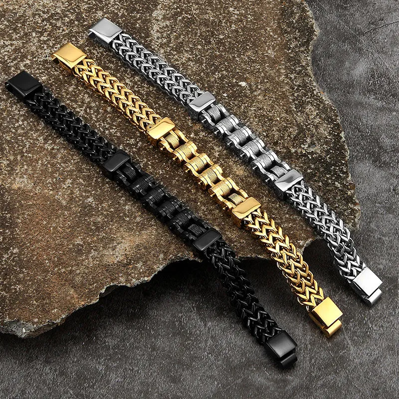 Motorcycle Men Bracelets 12MM Stainless Steel Gold Jewelry Wide Hand Chain