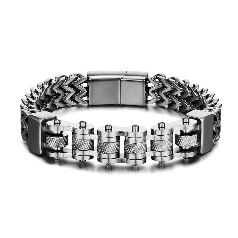 Motorcycle Men Bracelets 12MM Stainless Steel Gold Jewelry Wide Hand Chain