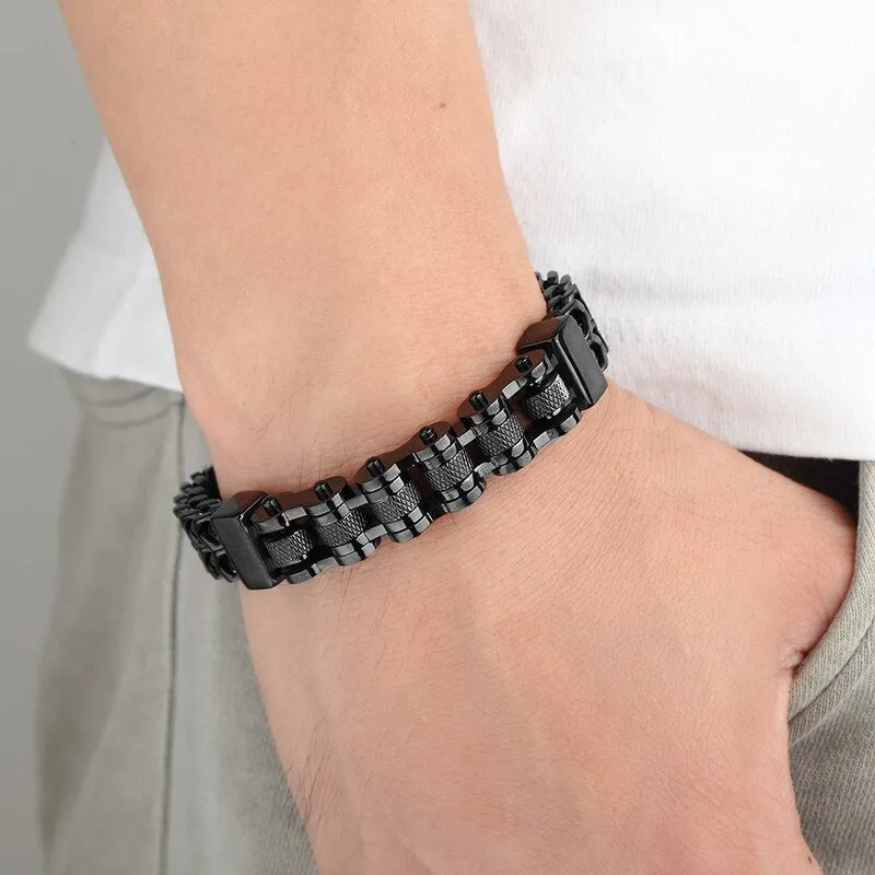 Motorcycle Men Bracelets 12MM Stainless Steel Gold Jewelry Wide Hand Chain