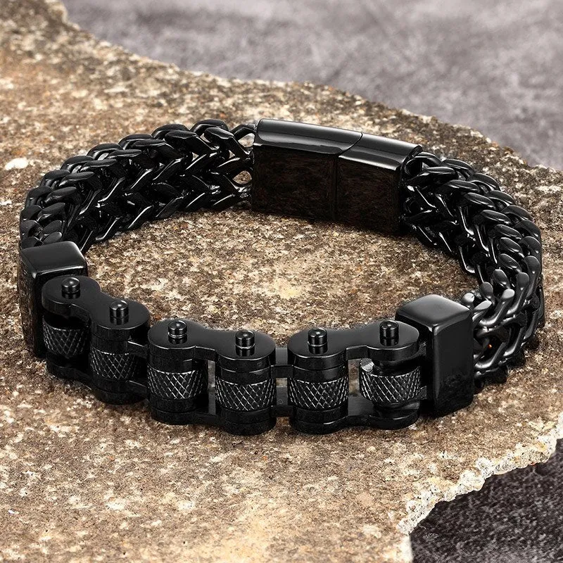 Motorcycle Men Bracelets 12MM Stainless Steel Gold Jewelry Wide Hand Chain